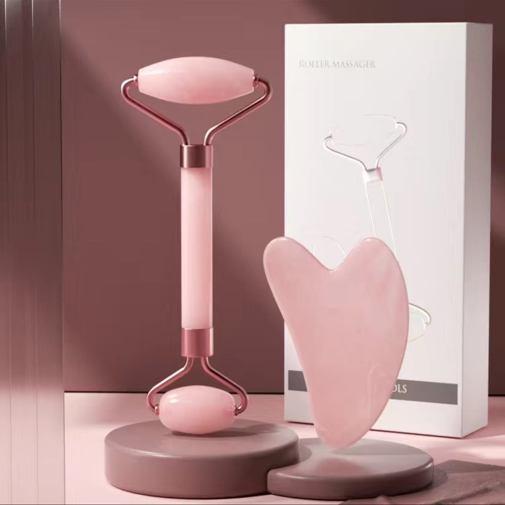 Rose quartz Guasha Tool & Face Roller NWT